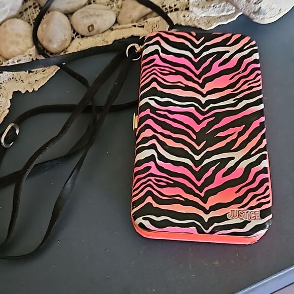 Justice Mini Purse Pink White Black Zebra Print Fair Condition - Picture 1 of 8